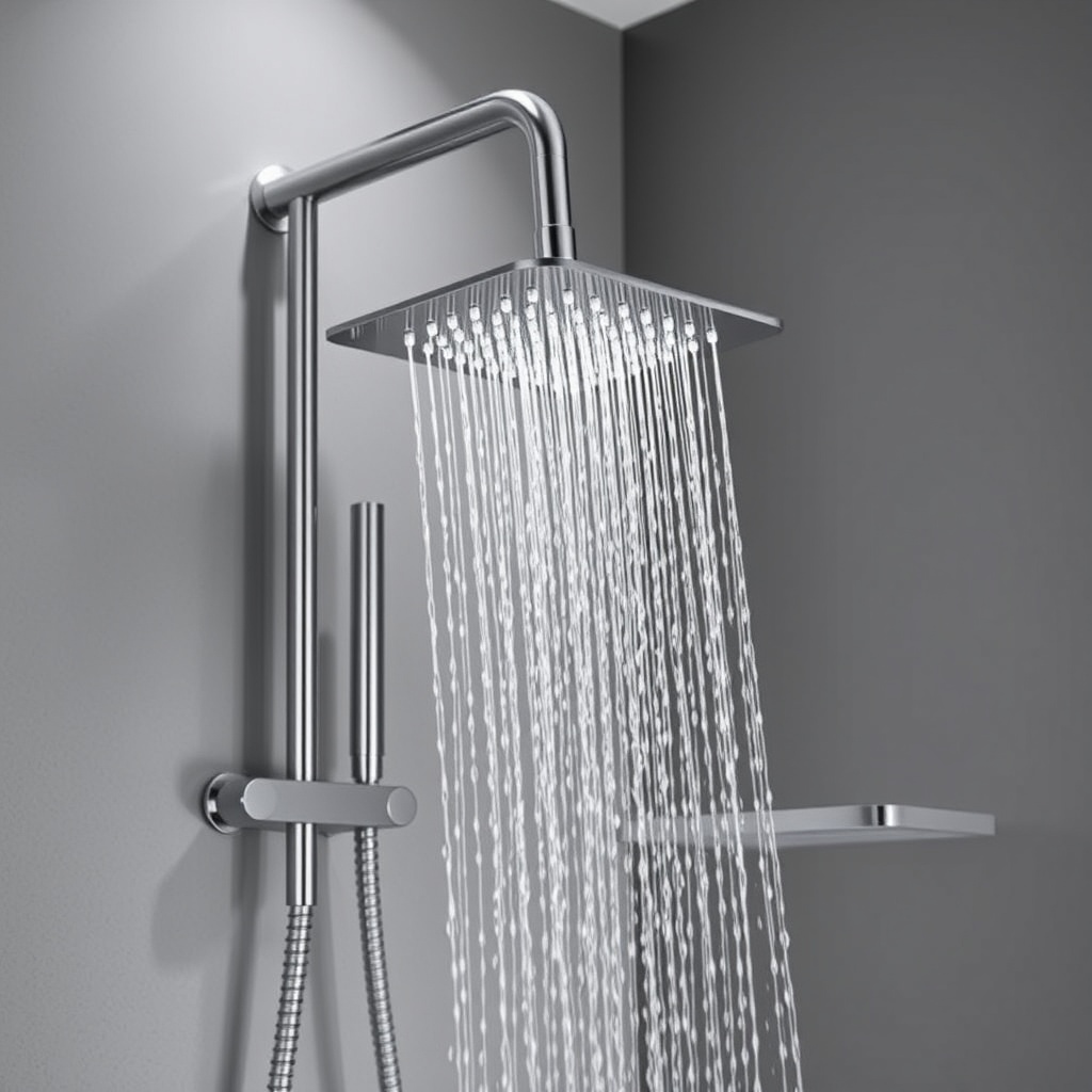 Bir banyoda duvara montajlanmış Hansgrohe Rainfinity Headshower'ın yakın çekimi