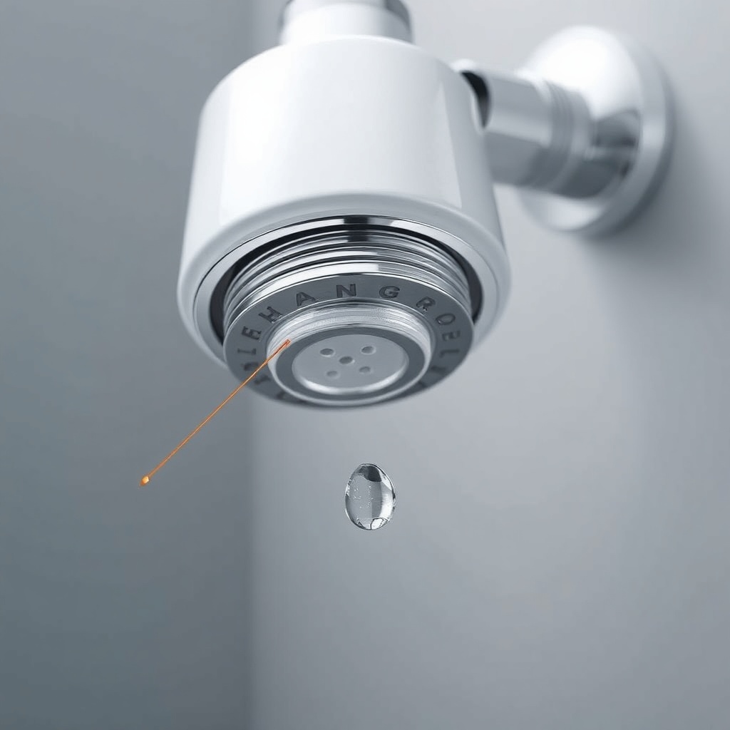A clean photorealistic photo showing a close-up of the Hansgrohe Rainfinity headshower con